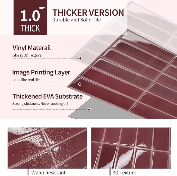 Peel and Stick Backsplash 3D Wall Tiles, Self-Adhesive, Oil Proof, Waterproof - Image 7