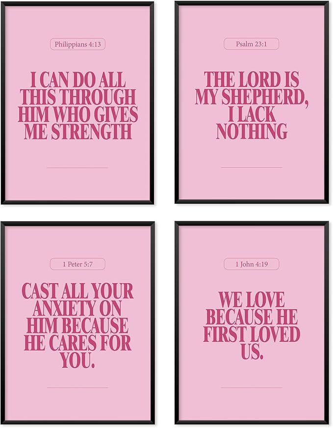 Locomiss Pink Christian Wall Art Decor Posters, Modern Bible Verse Prints by Unknown
