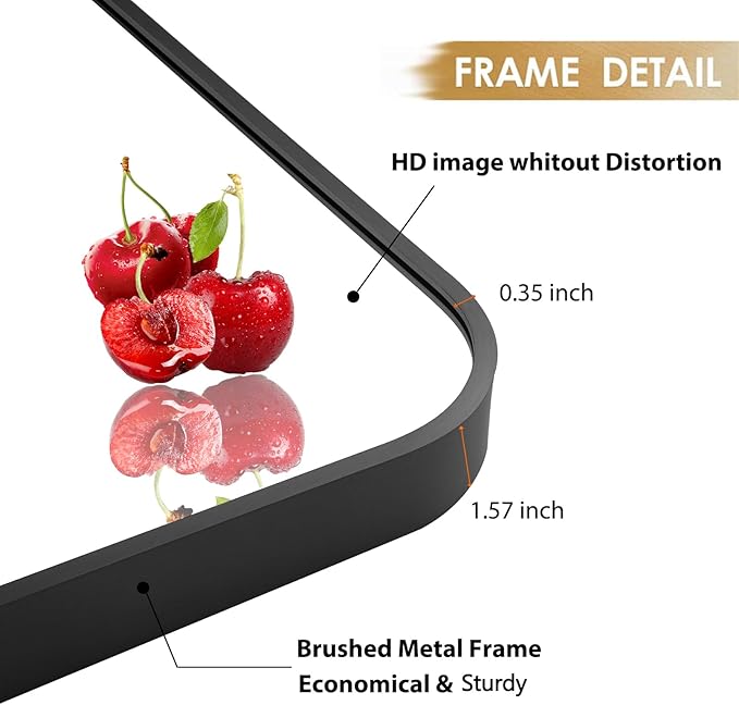 22x30 Inch Black Wall Mirror for Bathroom, Brushed Metal Framed Mirror - Image 4