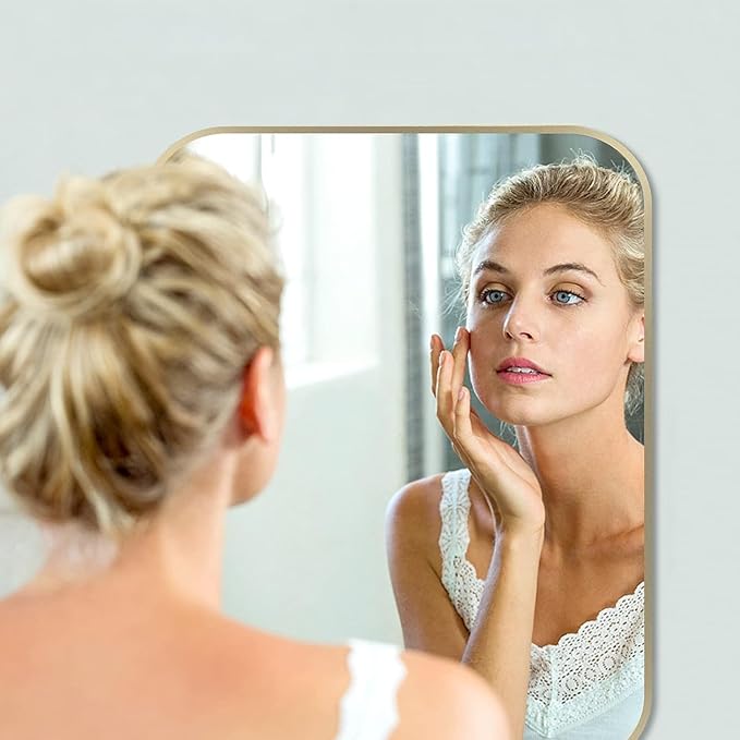 48x30 Inch Gold Bathroom Mirror, Brushed Gold Metal Framed Rectangular Mirror - Image 3