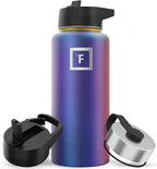 IRON °FLASK Camping & Hiking Hydration Flask with Straw, Wide Mouth Insulated Stainless Steel Sports Water Bottle - 32 oz Aurora