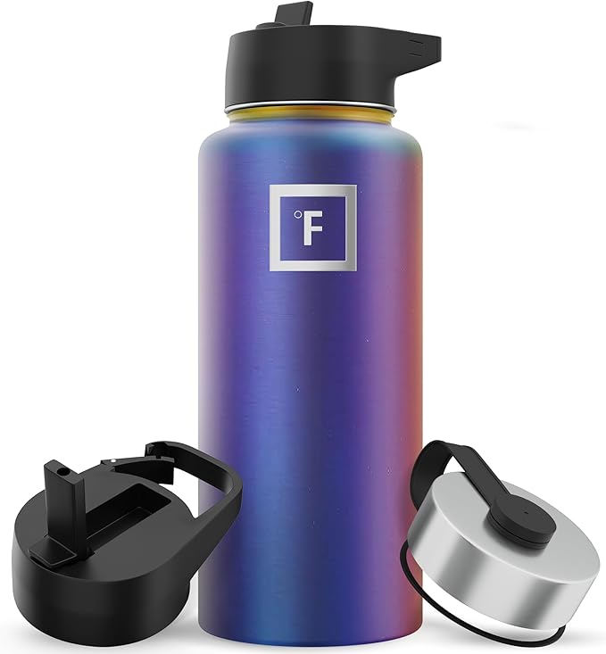 IRON °FLASK Camping & Hiking Hydration Flask with Straw, Wide Mouth Insulated Stainless Steel Sports Water Bottle - 32 oz Aurora