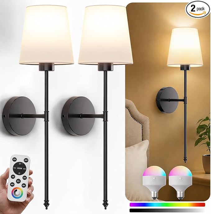 IRONPAX Wall Sconces Battery Operated Set of 2, Wireless Rechargeable Wall by IRONPAX