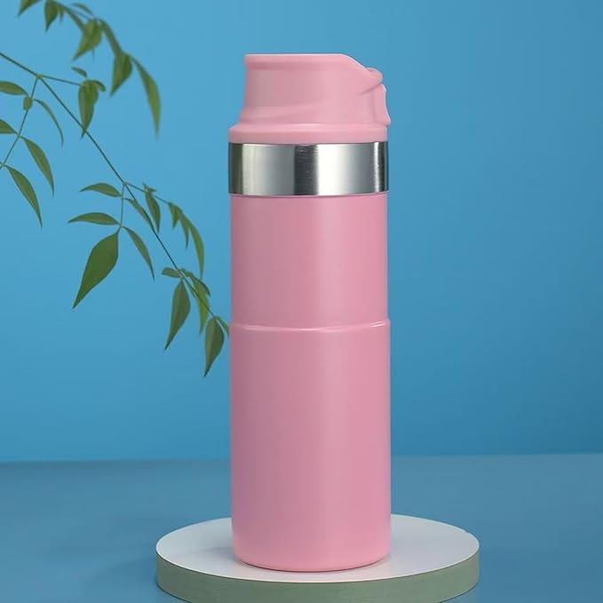 16OZ Trigger Action Travel Mug - 500ml BPA Free Insulated Stainless Steel Coffee Tumbler, Leak-Proof Wide Mouth Design for Commuters, Sports & Outdoor Enthusiasts (Pink)