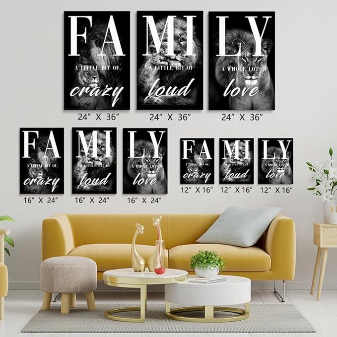 GUBIYU Large Family Wall Decor Set of 3 Modern Lion Wall Art 24x36 Inch Black - Image 3