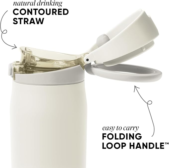Simple Modern Mesa Loop Water Bottle with Covered Straw and Handle | 30oz Cup Holder Friendly Insulated Stainless Steel Bottles for Travel, Sports and School | Cashew