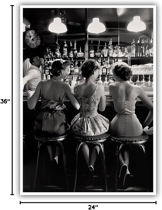 Vintage Black and White Posters Trendy Women Drink Cocktail Wall Art Funky - Image 8