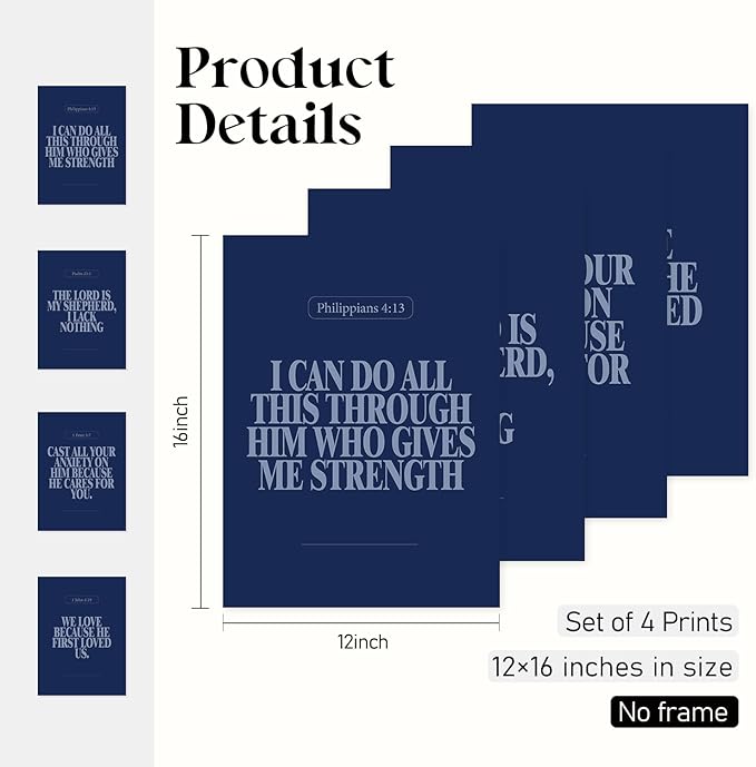 Locomiss Navy Blue Christian Wall Art Decor, Modern Bible Verse Prints - Image 2