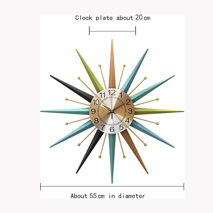 22 Inch Mid-Century Style Metal Crystal Wall Clock, Star-Shaped Silent - Image 6