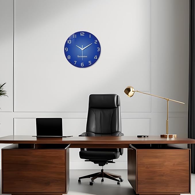 XNM Blue Simple Glass Wall Clocks Battery Operated 14 Inch Modren Minimalist - Image 4