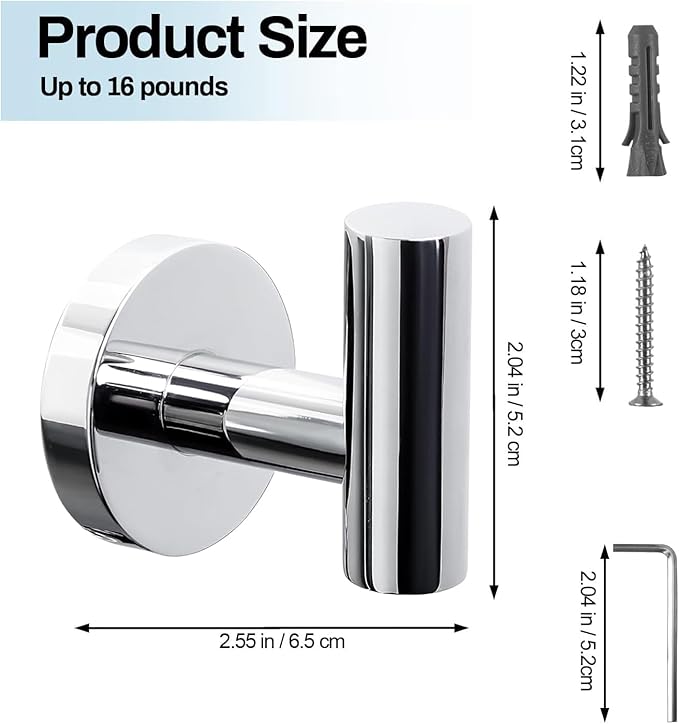 Kruodop Towel Hooks for Bathroom, 2 Packs Wall Mount Towel Holder, Stainless - Image 2