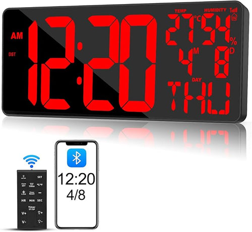 18" Digital Wall Clock Large Display/Bluetooth Sync Time, Large Wall Clock by Xflyee