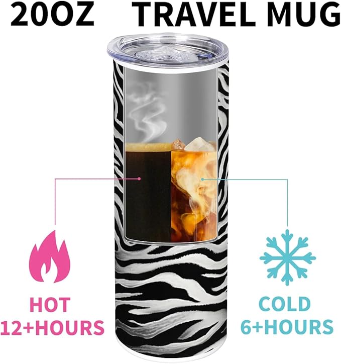 Zebra Pattern Marble 20 oz Tumbler with Lid and Straw Travel Coffee Mug Spill Proof Stainless Steel Double Wall Vacuum Insulated Cup