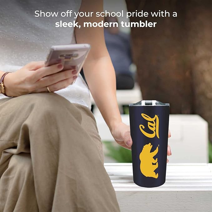 Campus Colors NCAA Stainless Steel Tumbler perfect for Gameday - 18 oz - Double Walled - Keeps Drinks Perfectly Insulated (Cal Golden Bears - Navy)
