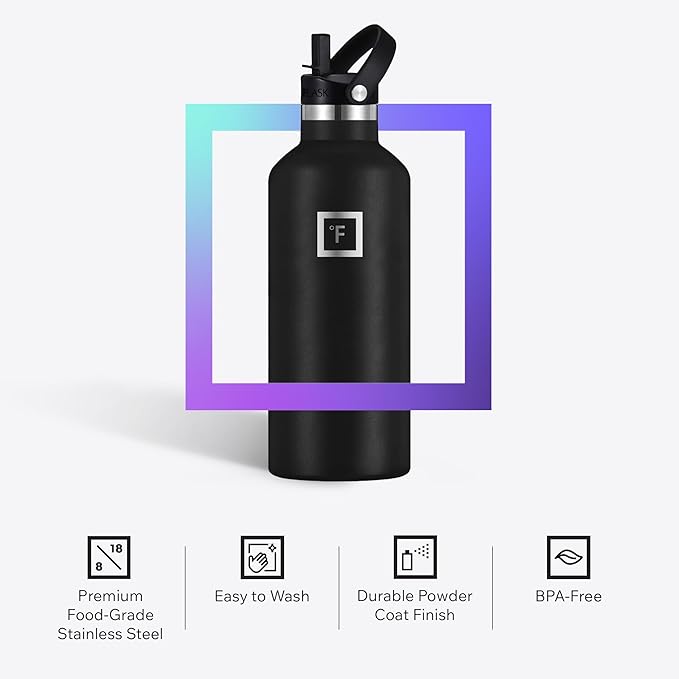 IRON °FLASK Camping & Hiking Hydration Flask with Straw, BPA-Free Insulated Stainless Steel Sports Water Bottle - 24 oz Graphite