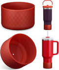 Upgrade 2PCS Protective Silicone Boot Bumper for Stanley Quencher Adventure 40oz 30oz IceFlow 20oz 30oz Tumbler, Water Bottle Bottom Sleeve Cover Accessories for Stanley Mug Cup(Dark Red)