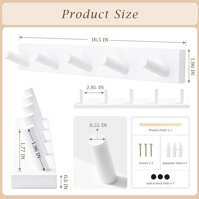 Coat Rack Wall Mount, Wooden Coat Hanger - Image 5