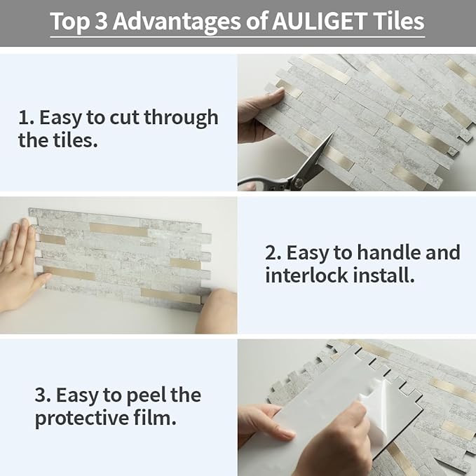 AULIGET 20 Sheets Faux Stone Peel and Stick Backsplash - Image 7