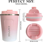 YINBAOGE Insulated Travel Coffee Mug, Spill & Leak Proof, Portable To Go Camping Stainless Steel Coffee Tumbler, Reusable Thermal Coffee Cup with Lid for Hot & Cold Drinks (2nd-Pink White, 12 OZ)
