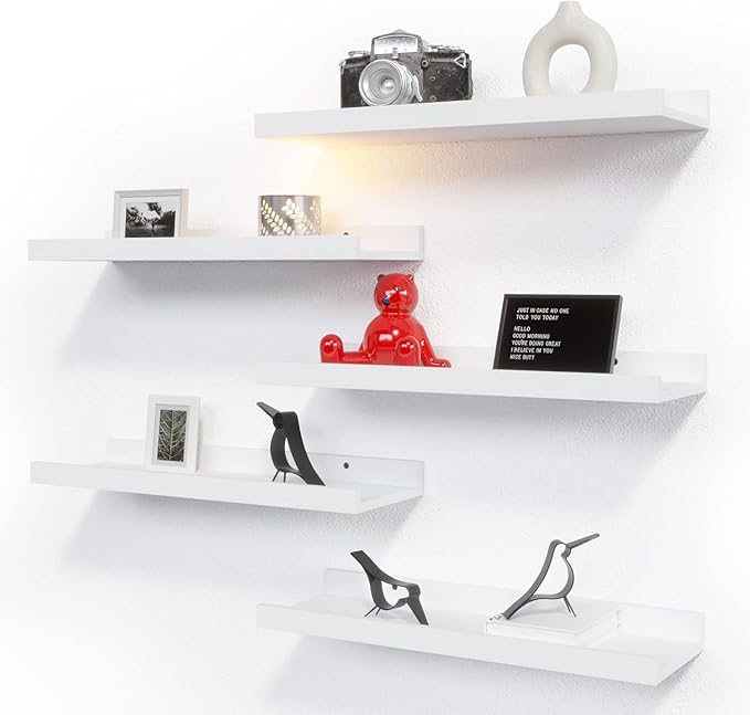 RICHER HOUSE 5 Set White Floating Shelves, Wall Mounted Shelves by RicherHouse
