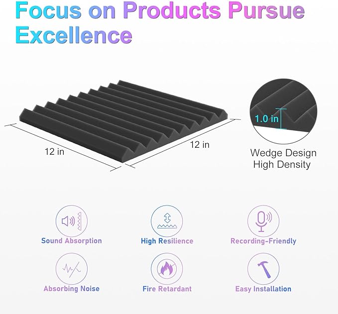 JBER Acoustic Foam Panels, 48 Pack 12x12x1 Inch Upgraded Self-Adhesive - Image 2