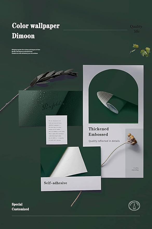 Dimoon 394''x17.7'' Dark Green Peel and Stick Wallpaper Contact Paper Modern - Image 4