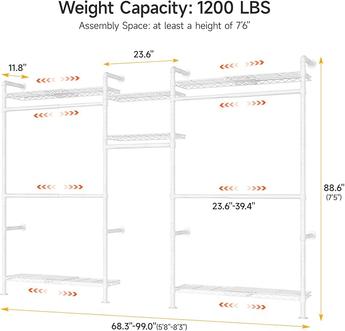 ONBRILL H3 Plus Expandable Wall Mounted Closet System, 5.7FT-8.2FT Closet - Image 2