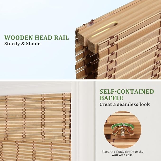 SEEYE Cordless Bamboo Blinds Shades, Light Filtering Bamboo Roller Shades - Image 5