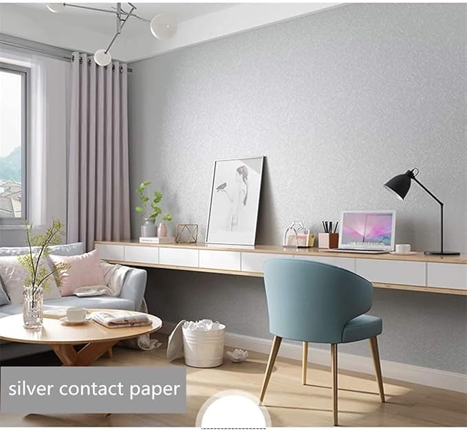 15.7" X 196.8" Silver Grey Wallpaper Embossed Self Adhesive Peel and Stick - Image 7