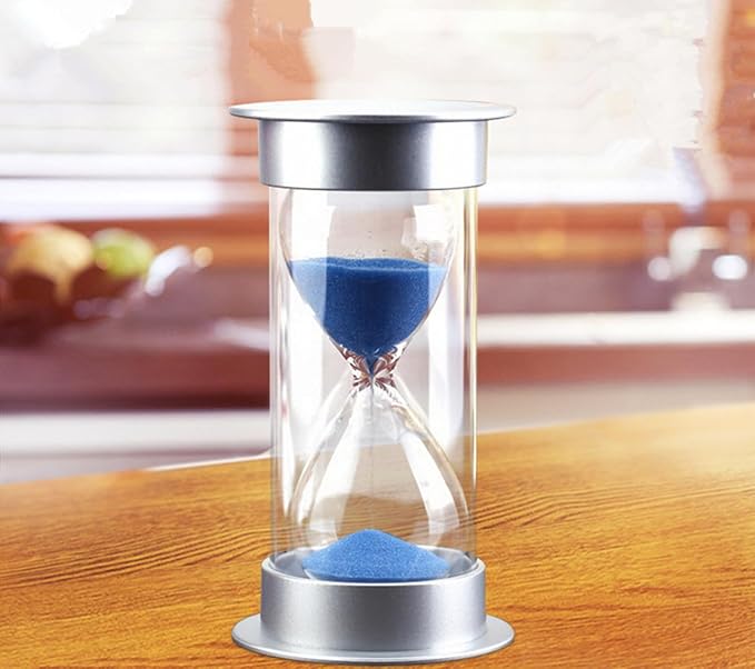 Hourglass Sand Timer 5 Minutes, Dual Protection Hour Glass with Sand, Sand Timer for Kids Safety, Sand Clock Watch, Creative Gift, Living Room Office Decorative (Silver Cover with Blue Sand)