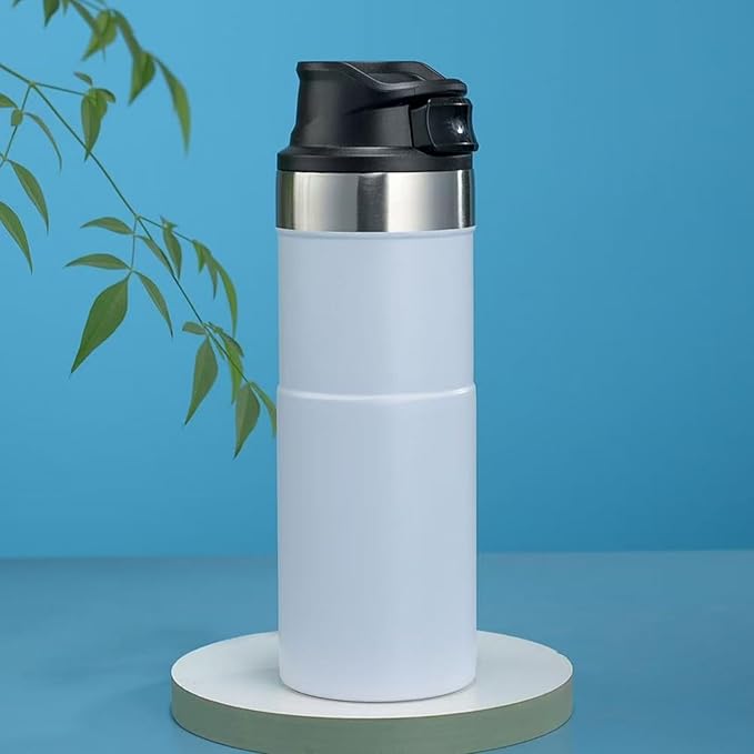 16OZ Trigger Action Travel Mug - 500ml BPA Free Insulated Stainless Steel Coffee Tumbler, Leak-Proof Wide Mouth Design for Commuters, Sports & Outdoor Enthusiasts (White)