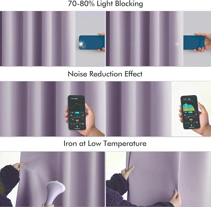 MIULEE Lilac Back Tab Blackout Curtains 72 Inches Long 2 Panels Set - Image 5
