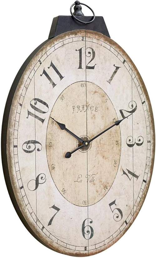 24" H * 18" W Large Oval Wall Clock, Vintage French Decorative Wall Clock by UPPER+DECOR