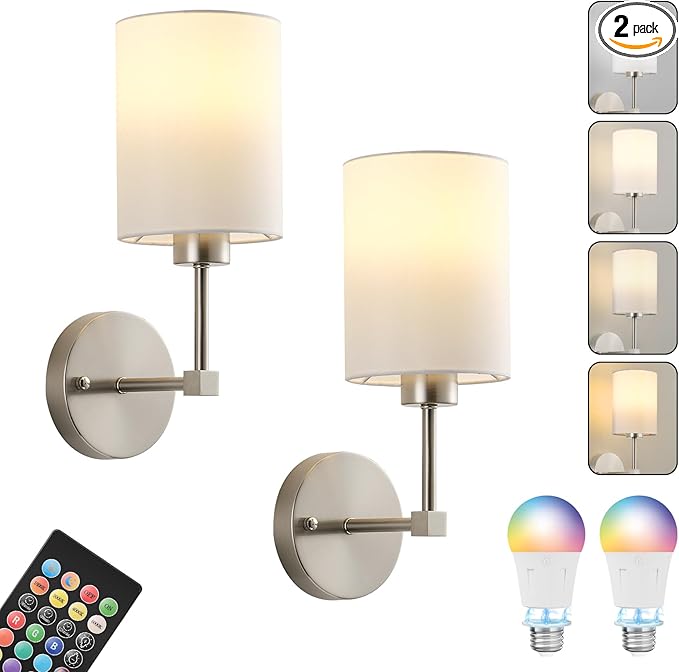 Battery Operated Wall Sconce Set of Two, Wireless Rechargeable Wall Light by KARTOOSH