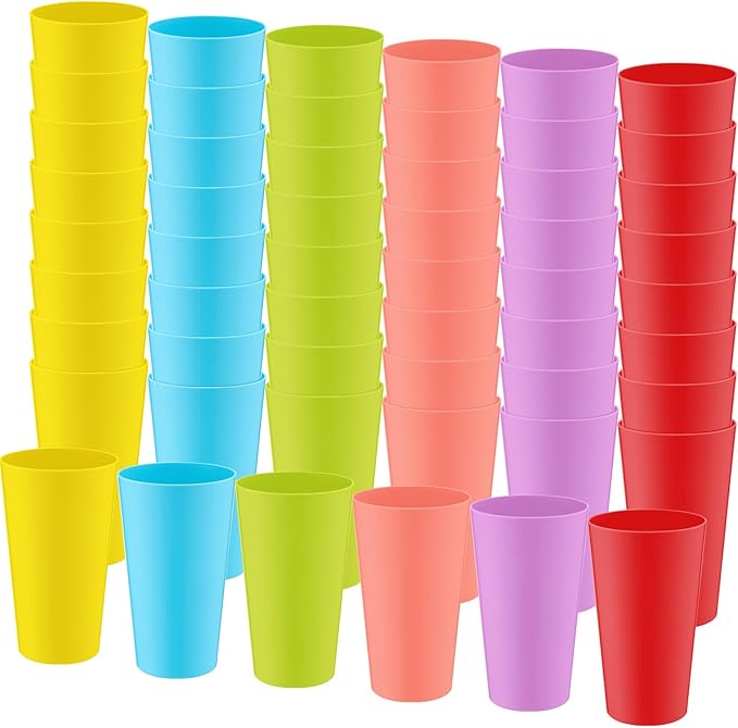 Uiifan 54 Pcs 18 oz Plastic Tumblers Reusable Drinking Cups for Summer Glasses Drinking Dishwasher Safe Stackable Unbreakable Large Tumbler for Kitchen Indoor Outdoor Dining Patio Picnic(Colorful)