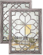 Set of 2 19x26 Inch Large Brown Shatterproof Rectangular Wall Mirrors, Boho by HMANGE