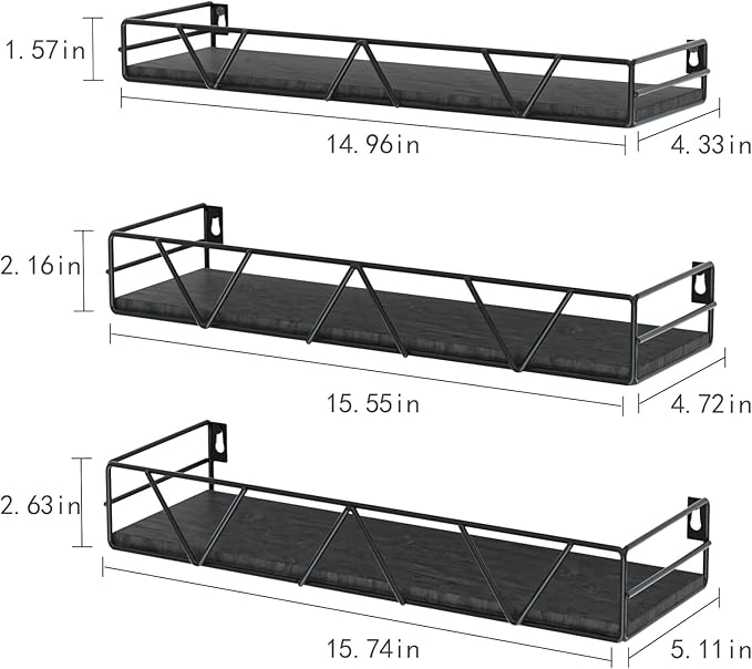Amaoot Floating Shelves Set of 3, Home Wood Wall Shelf, Farmhouse Shelf - Image 3