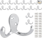 15 Pack Coat Hooks Wall Hooks for Hanging, Heavy Duty Double Prong Metal Hook by CBWLWJ