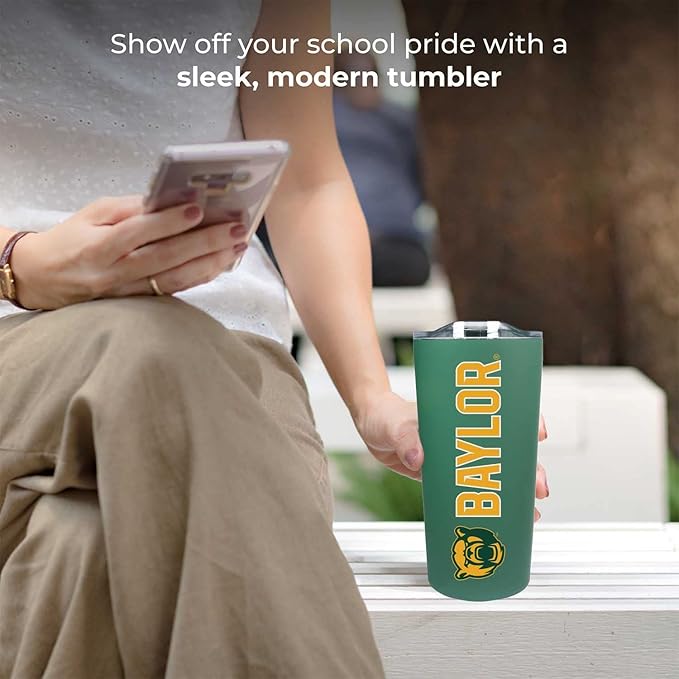 Campus Colors NCAA Stainless Steel Tumbler perfect for Gameday - 18 oz - Double Walled - Keeps Drinks Perfectly Insulated (Baylor Bears - Green)
