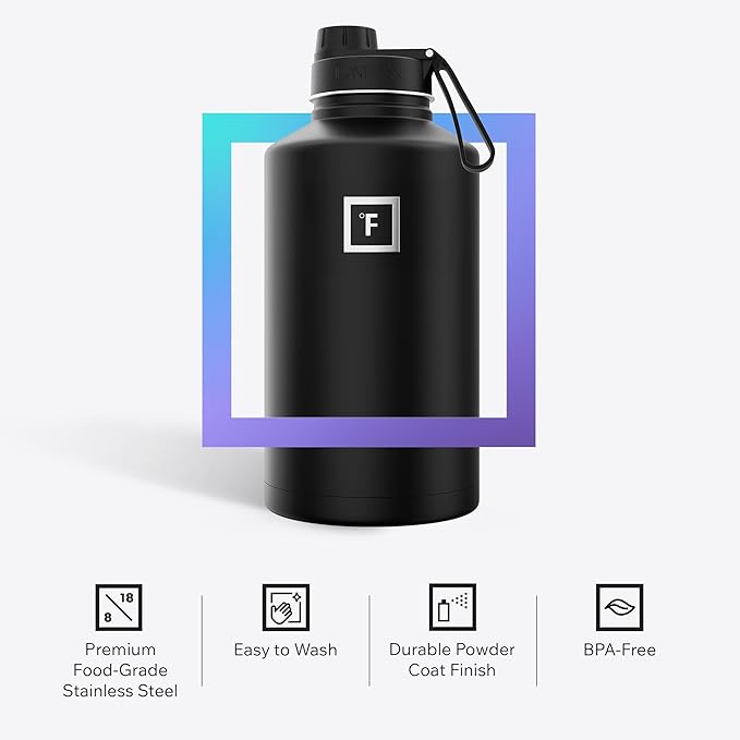 IRON °FLASK Camping & Hiking Hydration Flask with Spout, Wide Mouth Insulated Stainless Steel Sports Water Bottle - 64 oz Bubble Gum