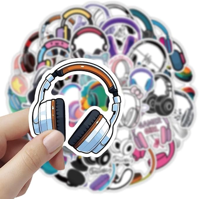 Headphone Stickers 50 Pcs Funny Waterproof Popular Stickers for Laptop Water Bottle Motorcycle Car Bike Skateboard Bumper Luggage Computer,Vinyl Aesthetic Trendy Cartoon Decals for Girls Teens Adults