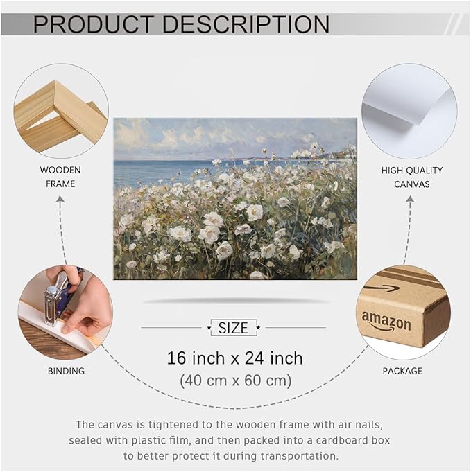 Nature Landscape Wall Art Coastal Wildflower Poster 16X24 inch Framed French - Image 2