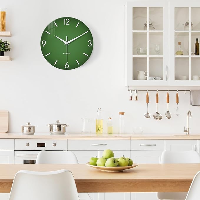 XFM Green Wall Clock 12 Inch Modern Wall Clocks Battery Operated Round Silent - Image 3