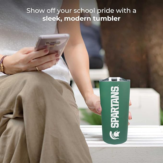 Campus Colors NCAA Stainless Steel Tumbler perfect for Gameday - 18 oz - Double Walled - Keeps Drinks Perfectly Insulated (Michigan State Spartans - Green)