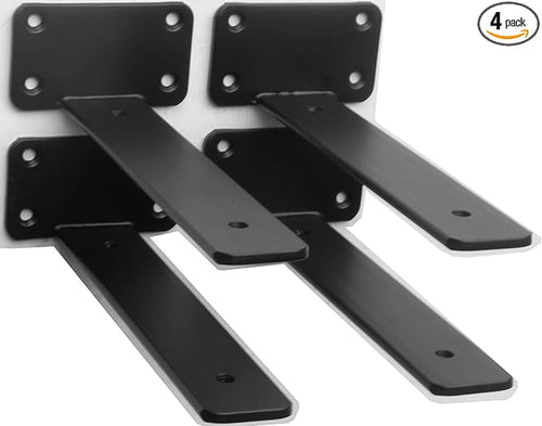 4 Pack - 8 inch Black Hidden L Shelf Bracket Iron Floating Shelf Brackets by MHMYDZ