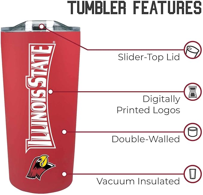 Campus Colors NCAA Stainless Steel Tumbler perfect for Gameday - 18 oz - Double Walled - Keeps Drinks Perfectly Insulated (Illinois State Redbirds - Red)