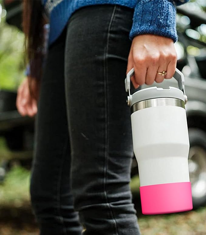 Upgrade 2PCS Protective Silicone Boot Bumper for Stanley Quencher Adventure 40oz 30oz IceFlow 20oz 30oz Tumbler, Water Bottle Bottom Sleeve Cover Accessories for Stanley Mug Cup(Rose)