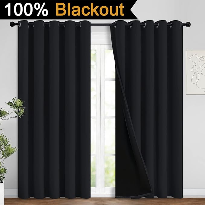 Yakamok 100% Blackout Lined Panels, Thermal Insulated Blackout Curtains - Image 2