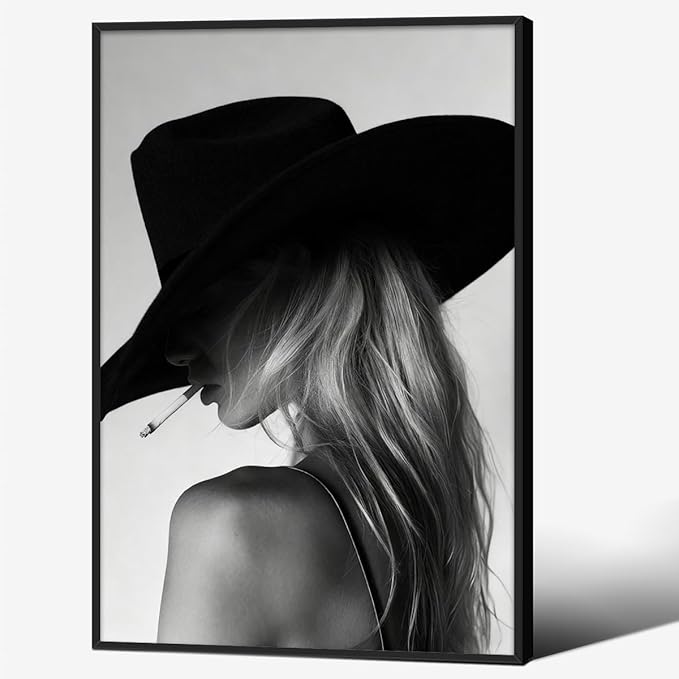 Trendy Black And White Black Framed Wall Art Cool Western Woman Smoking Prints by FuSatisYilife