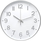 Wall Clock 12 In White-Silver Modern Simple Quartz Decorative Clock Non-Ticking by BAKBRAND